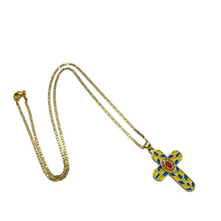necklace steel chain gold cross metal blue and yellow1